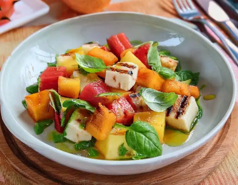 Salade de melon et halloumi grillés